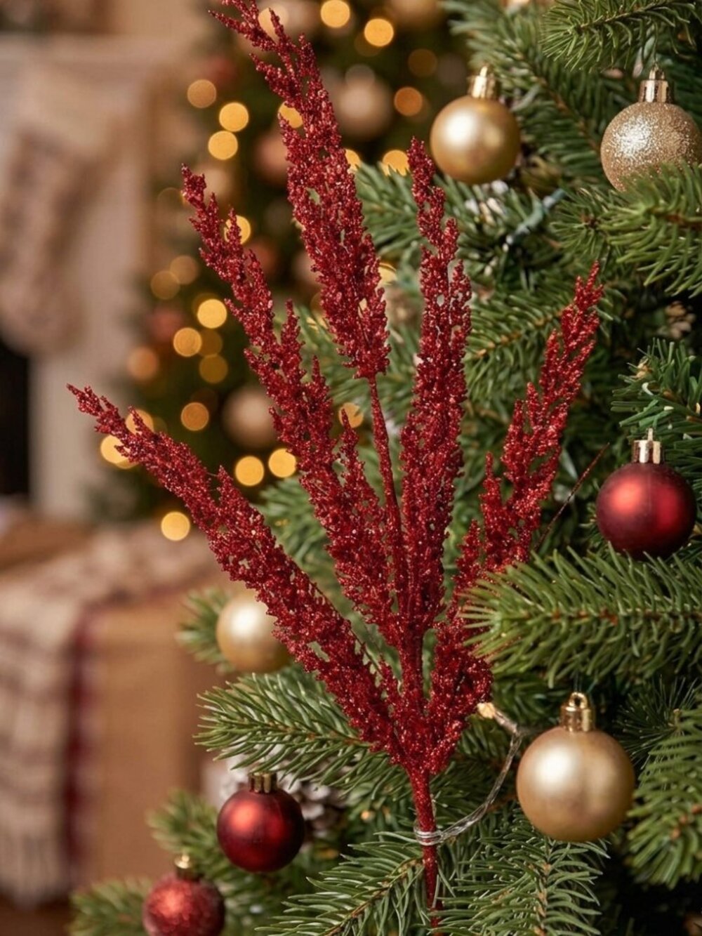 27" Regency Red Glitter Astilbe Spray - Christmas Floral Stem Pick Holiday Decor